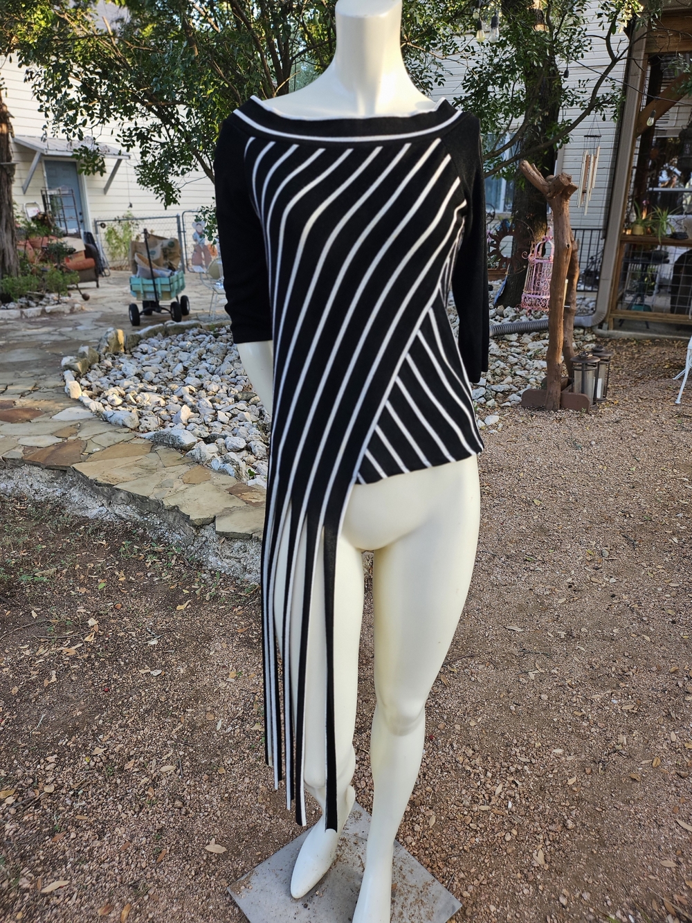 Yon Design Ft Lauderdale Black and White Asymmetric Striped Women's Sweater OS